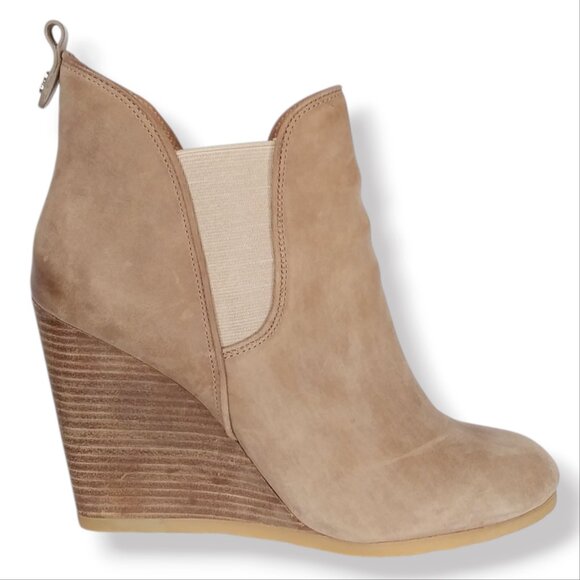 Coach Farah Ankle Boots Oiled Leather Size 10B Taupe Beige Wedge ASO Teen Wolf - Picture 4 of 13